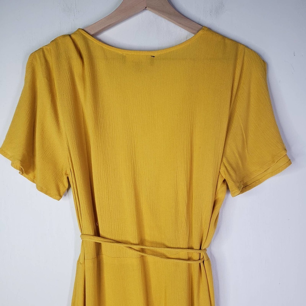 Lulus Much Obliged Mustard Yellow Crinkle Maxi Dress S Wrap Flutter Sleeve - Picture 12 of 13